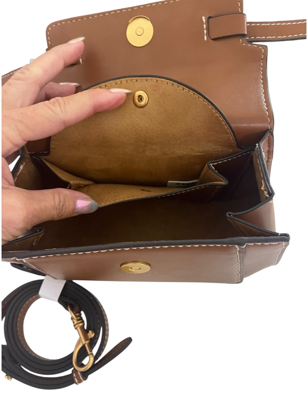 ZARA Mini City Buckle Crossbody Satchel Camel Brown Top Handle NWT - Picture 3 of 10